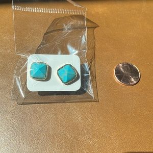 FOSSIL - Faceted Pyramid Turquoise and Gold Stud Earrings